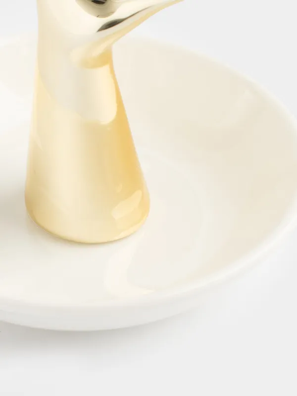 Jewelry holder, 10 cm, ceramic, white and gold, Hand, Hand, image-2