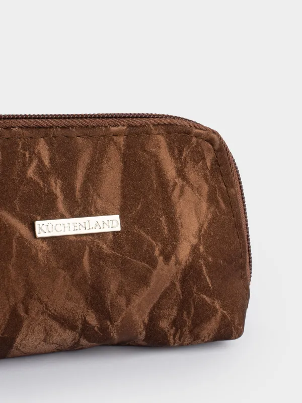 Cosmetic bag, 15x9 cm, polyurethane, brown, Krush, image-1