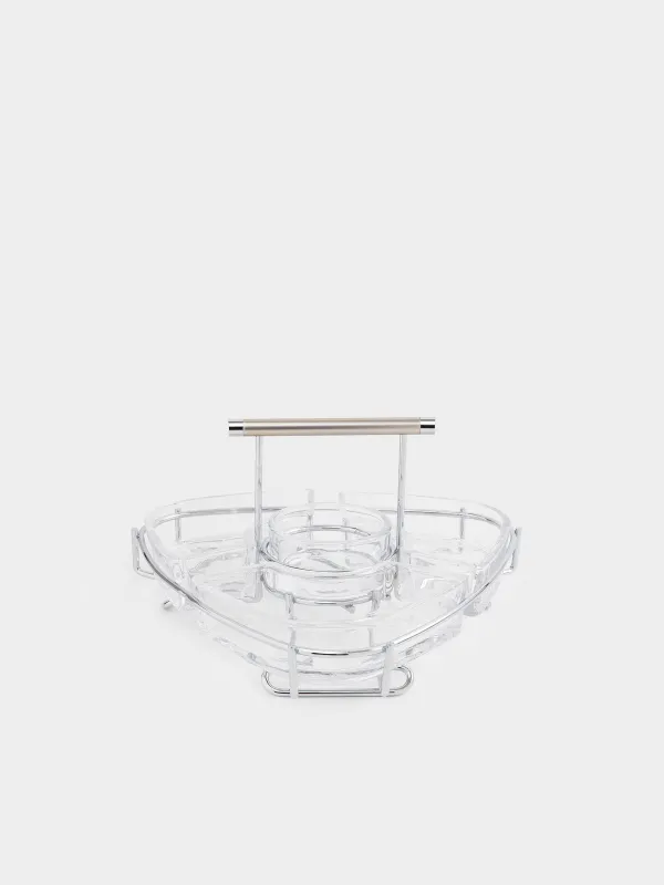 Snack set, 28x15 cm, 3 compartments, with handle, glass / steel, Lamerie, image-0
