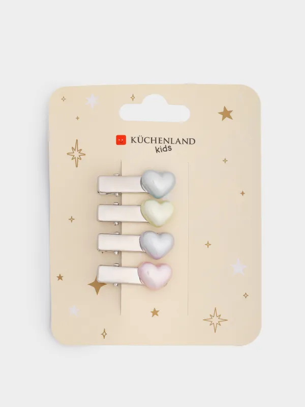 Hair clip, 3 cm, 4 pcs, for children, metal / plastic, mix, Heart, Hairstyle, image-4