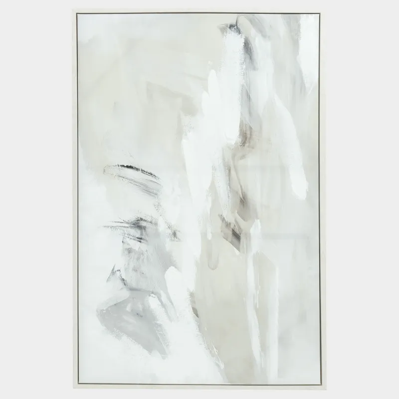 Framed painting, 80x120 cm, canvas, white and beige, Strokes, Abstract, image-0