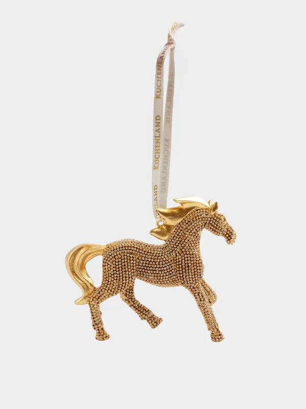 Christmas tree toy, 9 cm, polyresin, golden, Horse, Figure christmas, image-2