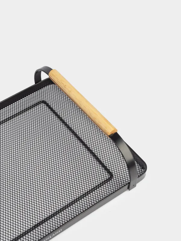 Tray, 33x23 cm, with handles, metal / wood, rectangular, black, Black style, image-4