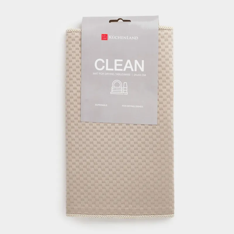 Dish drying mat, 24x44 cm, microfiber, grey-beige, Clean