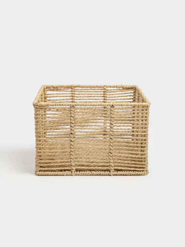 Storage organizer basket, 25x25x16 cm, wicker, cellulose/metal, square, beige, Braided, image-0