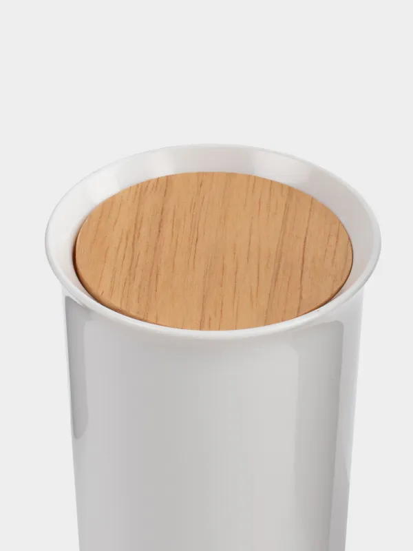 Cotton swab container, 12 cm, plastic / rubber wood, White, White style, image-3