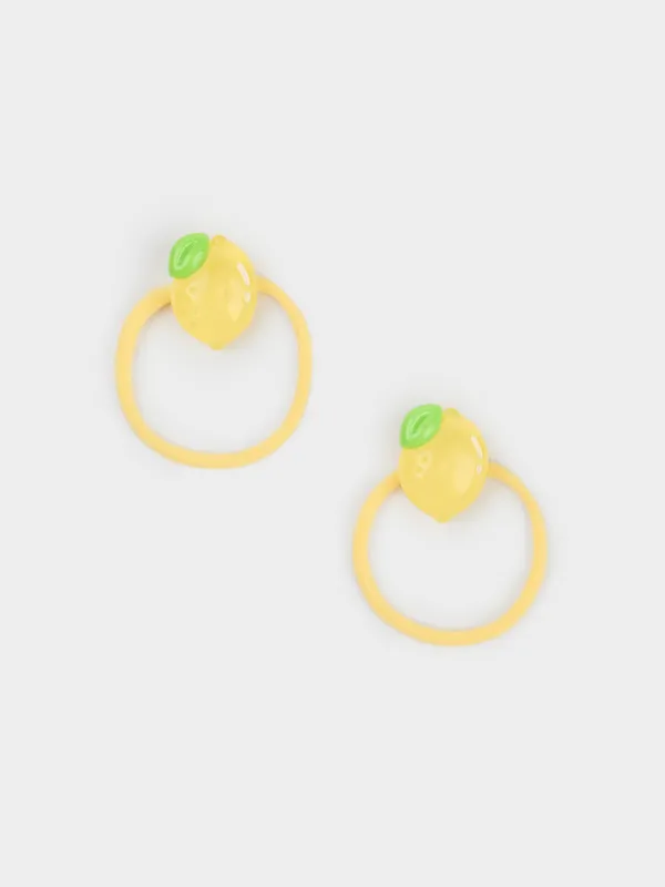 Hair tie, 5 cm, 2 pcs, for children, plastic / polyester, yellow, Lemon, Gracile, image-0