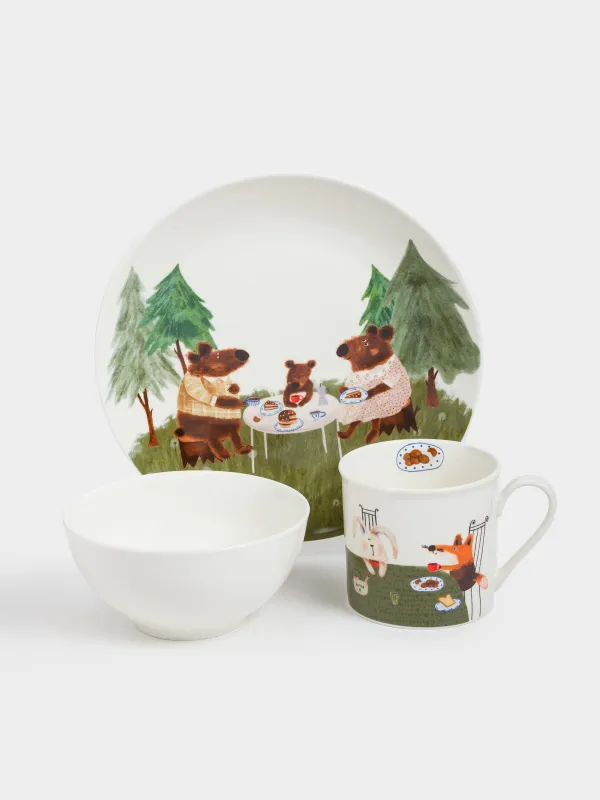 Children's tableware set, 1 person, 3 items, porcelain N, white, Tea party, Little pet, image-0