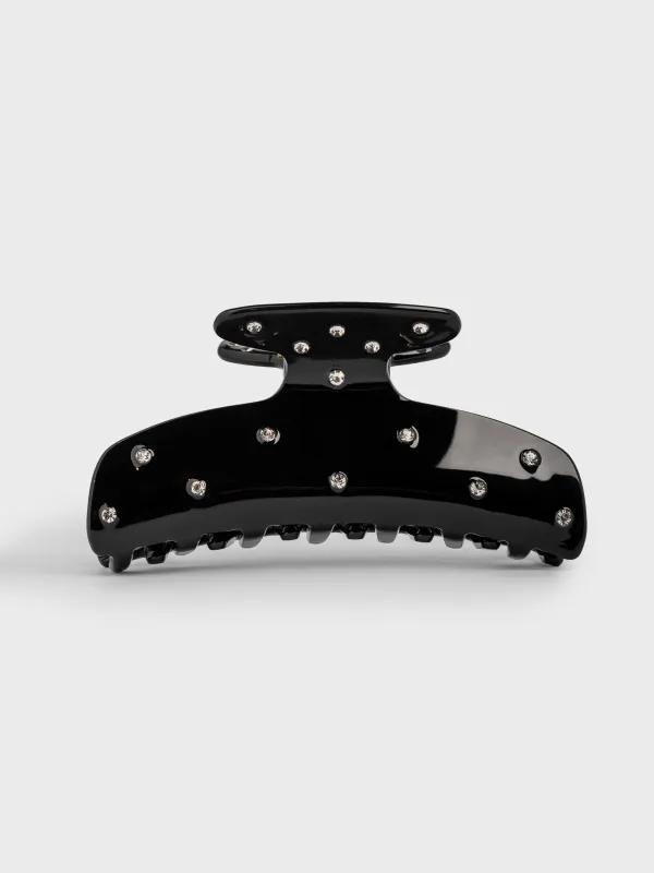 Hair clip, 9 cm, acrylic / metal, black, Crab in rhinestones, Hair basic, image-1