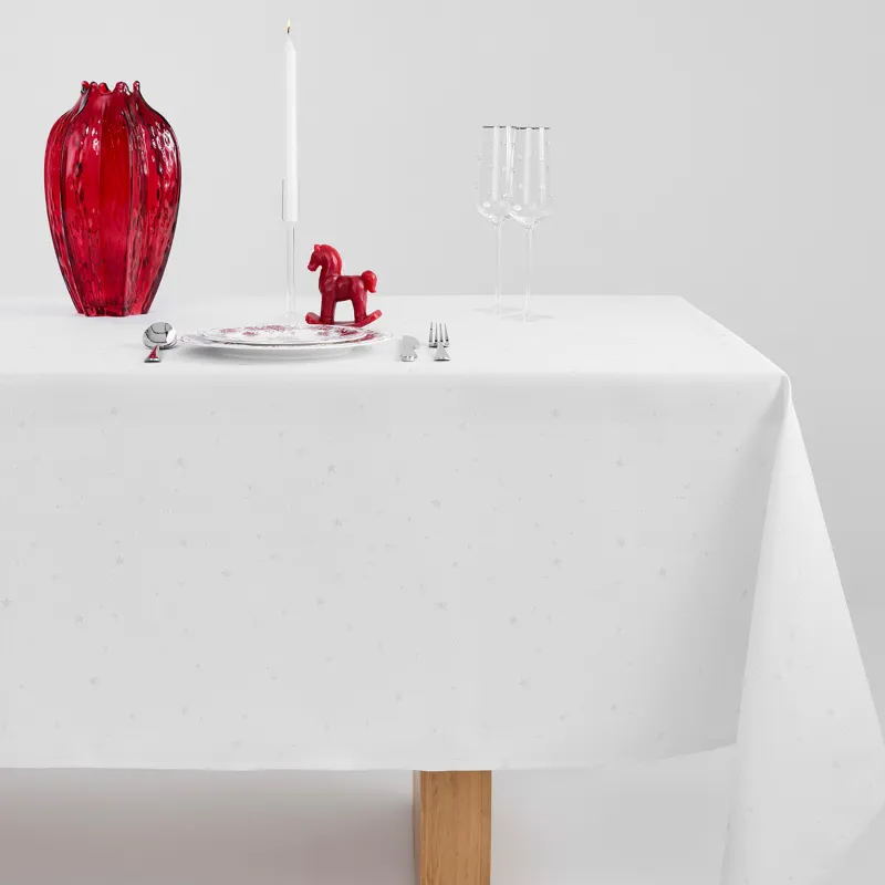 Tablecloth, 170x250 cm, jacquard, polyester, light grey, Silver stars, Starlight