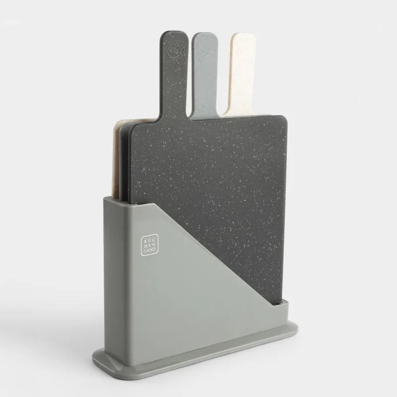 Cutting board, 32x20 cm, 3 pcs, in a stand, plastic, gray / beige / black, Speck