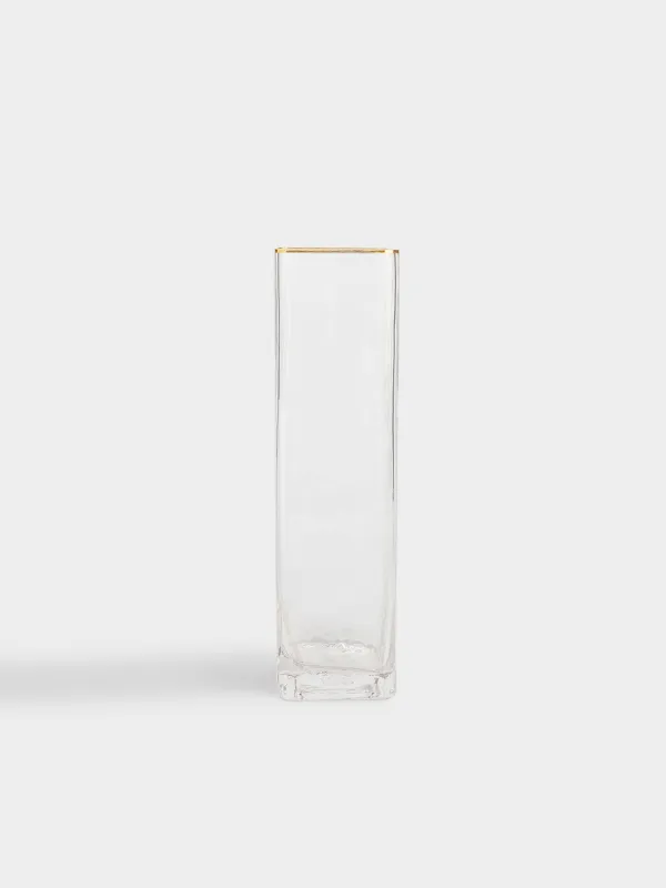 Flower vase, 30 cm, glass, rectangular, with golden edging, Ripply Gold, image-2
