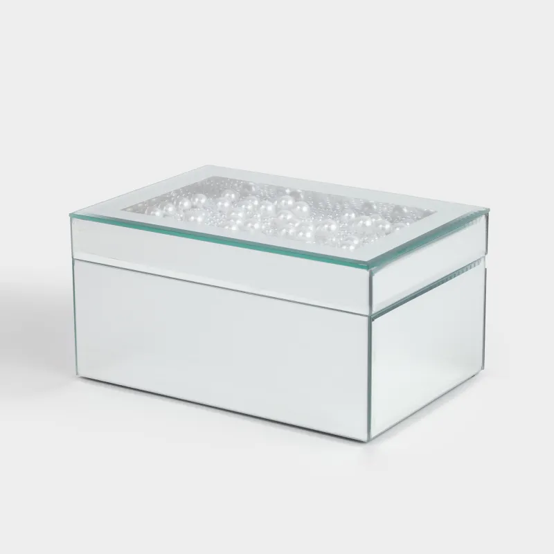 Jewelry box, 20x14 cm, glass, Mirror, Pearls, Glossy