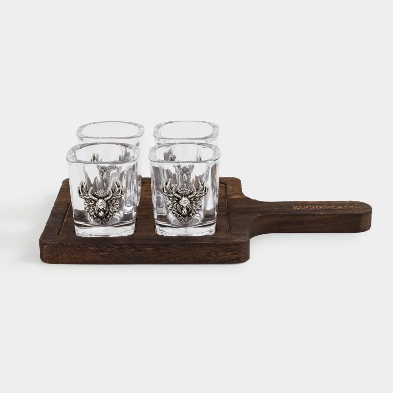 Drinking glass, 50 ml, 4 pcs, on a stand, glass / metal / wood, Moose, Lux elements decor, image-1