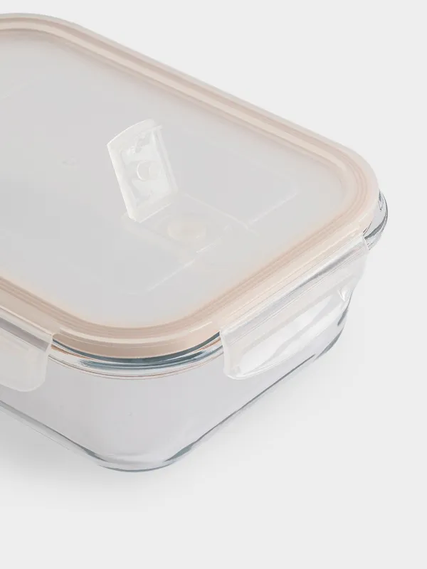 Container, 1 L, with clips, with valve, glass T / plastic, rectangular, Soft kitchen, image-2