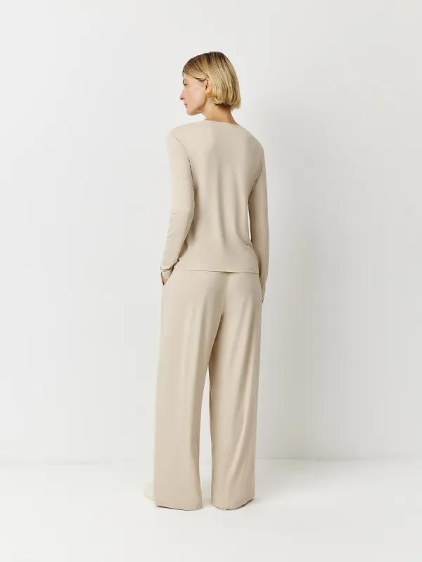 Women's trousers, homewear, size L, wide, bamboo/spandex, sand, Zerita, image-4