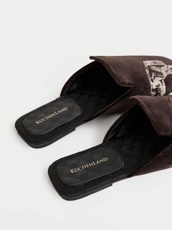 Women's slippers, homewear, size 36-37, velvet / satin / PU leather, brown, Horse, Slippers horse, image-3