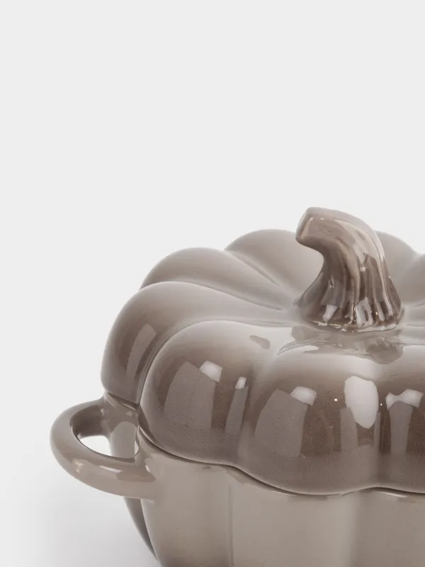 Cocotte, 11 cm, 350 ml, with lid, ceramic, grey-brown, Pumpkin, Gourd, image-2