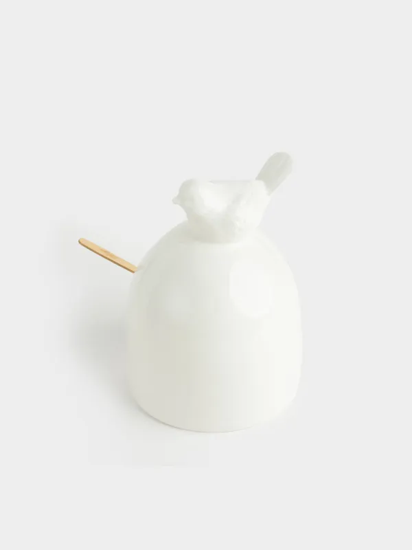 Sugar bowl, 15 cm, 350 ml, with spoon, ceramic / steel, dairy, Bird, Paradise garden, image-4