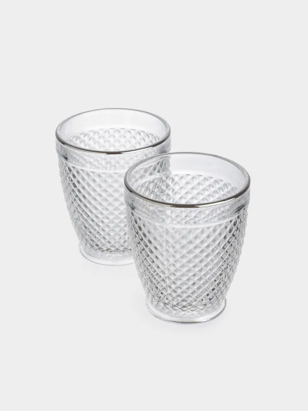 Drinking glass, 10 cm, 300 ml, 2 pcs, glass R, with silver edging, Verona silver, image-1