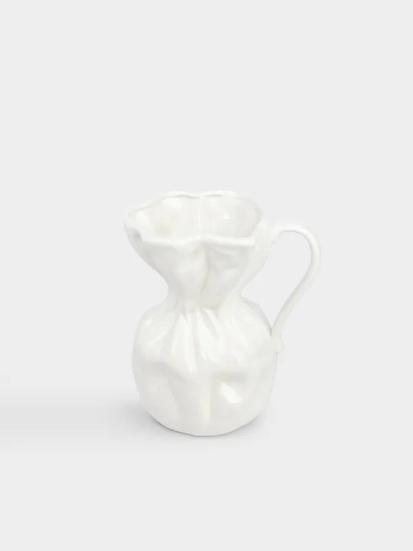 Flower vase, 25 cm, ceramic, White, Crumpled effect, Crumple, image-2