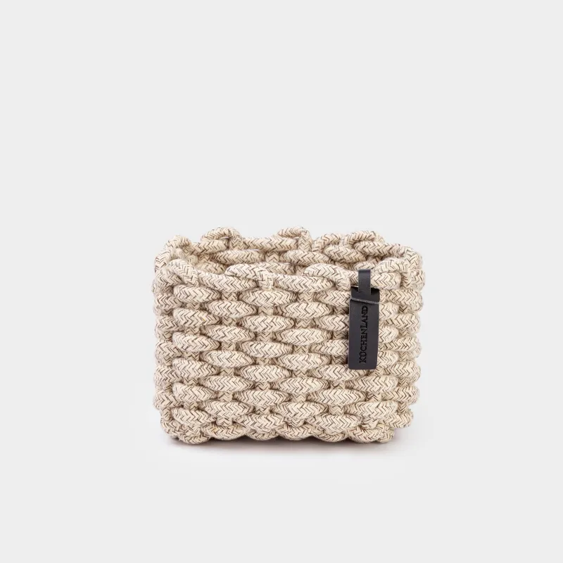 Storage basket, 15x20x13 cm, cotton/polyester, rectangular, beige, Cozy striped