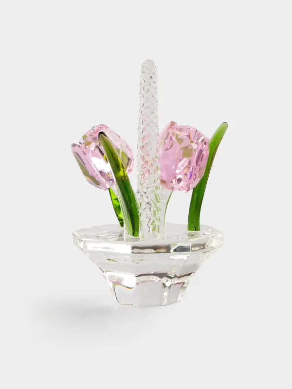 Statuette, 9 cm, crystal glass, pink, Tulips in a basket, Tulip garden, image-4
