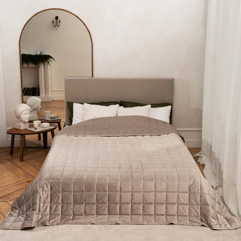 Bedspread, 220x240 cm, quilted, velvet/microfiber, gray, Squares, Stitch velvet
