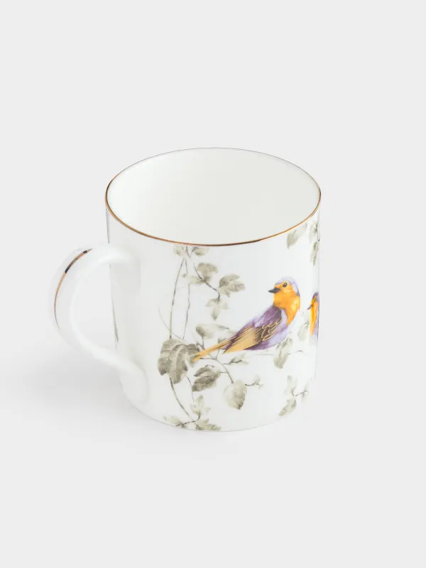 Mug, 380 ml, porcelain F, with golden edging, Painted fairywren, Paradise bird, image-1