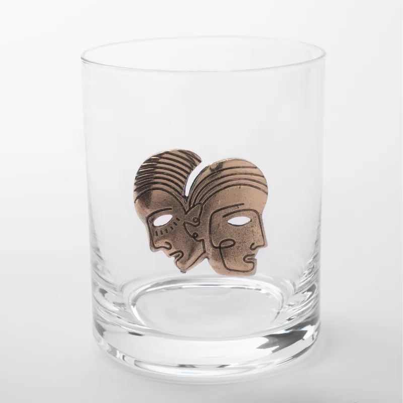 Whiskey glass, 10 cm, 340 ml, glass / metal, gold, Gemini, Zodiac, image-0