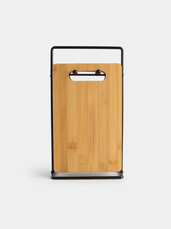 Cutting board, 22x14 cm, 4 pcs, on a stand, bamboo / steel, rectangular, Bamboo, image-8