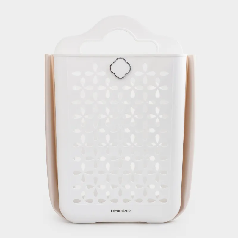 Laundry basket, 25x34x48 cm, folding, plastic / rubber, beige-pink, Foldaway, image-0