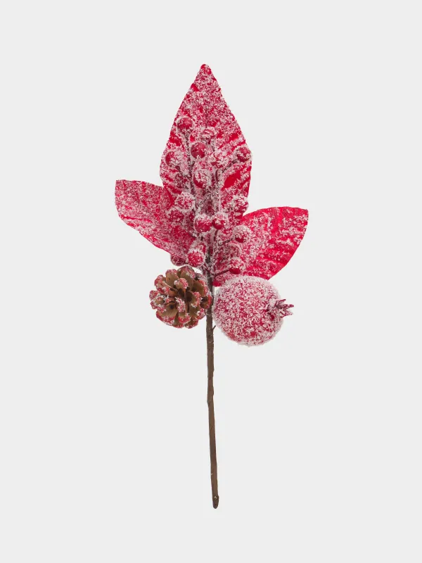 Decorative branch, 39 cm, foam/cone, Pomegranate with red berries, Garnet decor, image-0