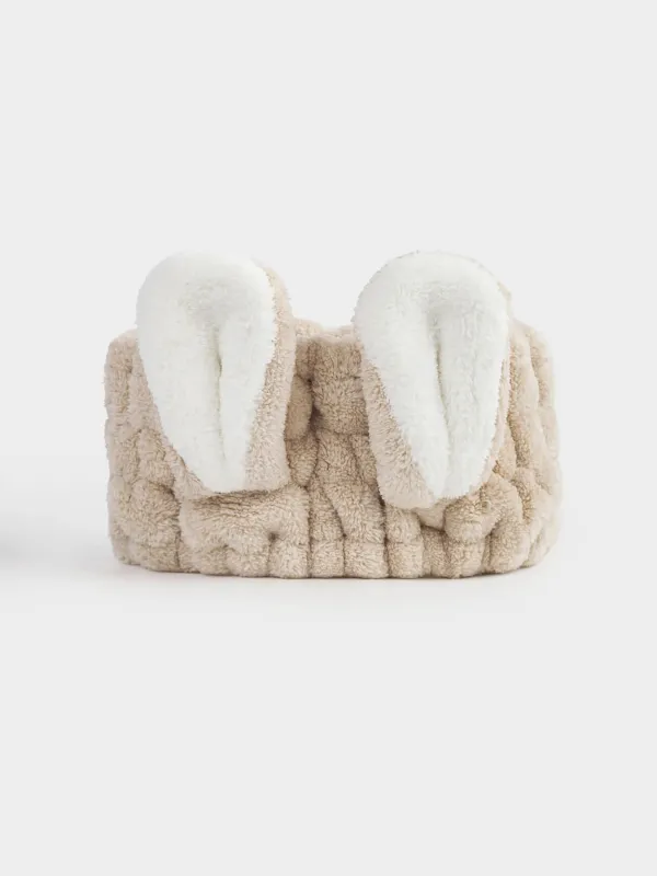 Headband, 17x8 cm, fleece, beige and white, Ears, Showy, image-0