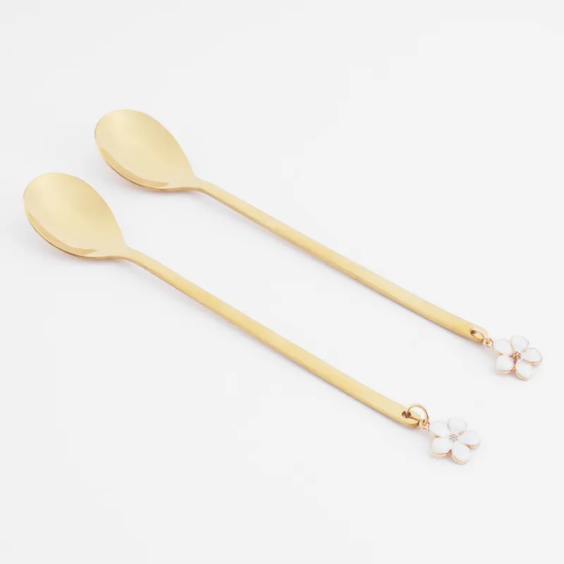 Dessert spoon, 14 cm, 2 pcs, steel, golden, Flower, Bloome, image-0