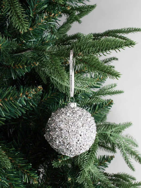 Christmas tree toy, 8 cm, foam/plastic, silver, Ball with rhinestones, Ball sparkle, image-3
