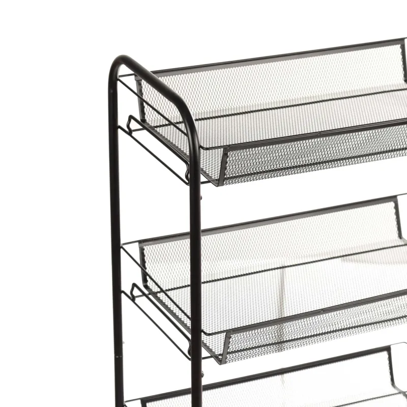 Bookcase, 4-tier, 44x26x83 cm, on wheels, metal, black, Compact black, image-1