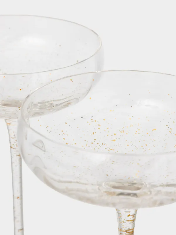 Champagne coupe glass, 220 ml, 2 pcs, glass, Golden spray, Filo R speck, image-3