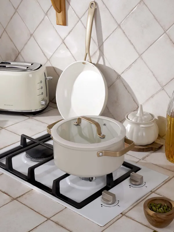 Pot, 24 cm, 5.5 l, with lid, coated, aluminum, milky, Piatto gold, image-7