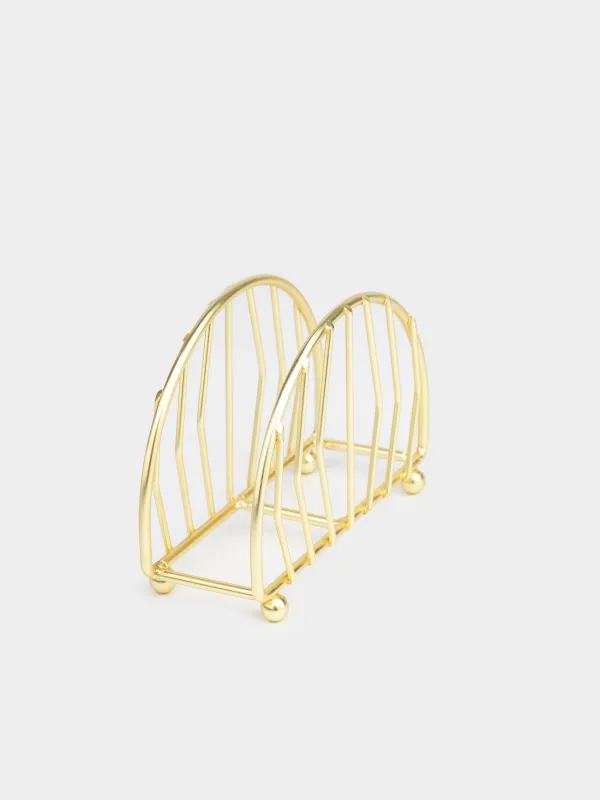 Napkin holder, 13 cm, metal, golden, semicircle, Twist gold, image-2
