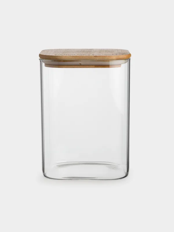 Bulk products jar, 850 ml, glass / bamboo, square, Home made, image-0
