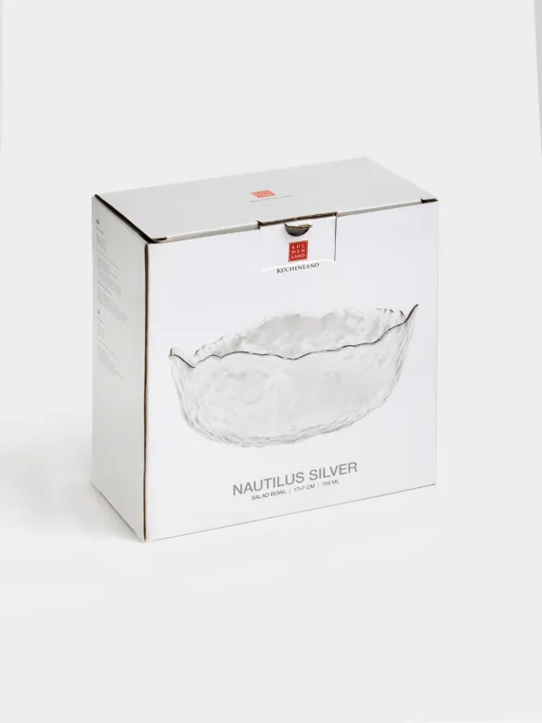 Salad bowl, 17x7 cm, 700 ml, glass, with silver edging, Nautilus silver, image-5