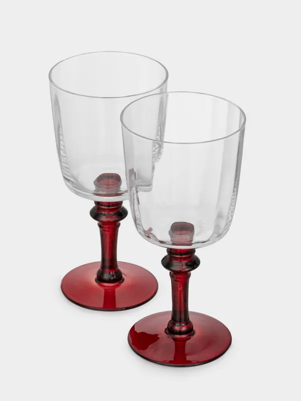 Drinking glass, 340 ml, 2 pcs, glass, red leg, Kalitea, image-1