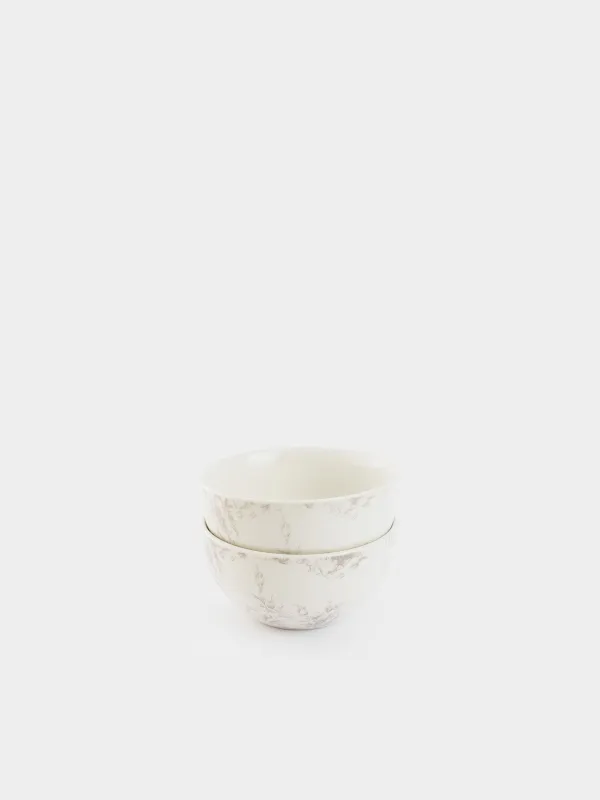 Salad bowl, 14x7 cm, 550 ml, 2 pcs, porcelain P, white, Beige flowers, Maleo, image-0
