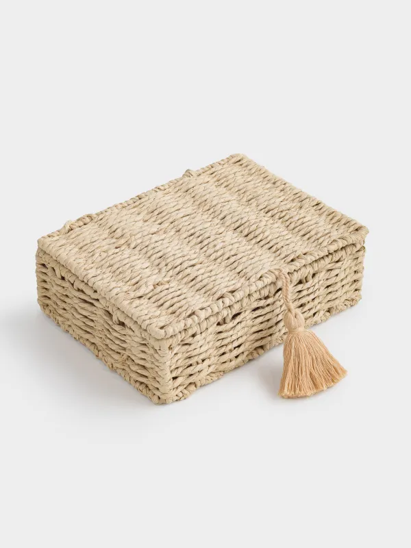 Tea box, 26x21 cm, 6 compartments, braided, with handles, cellulose, Rectangular, Braided, image-2