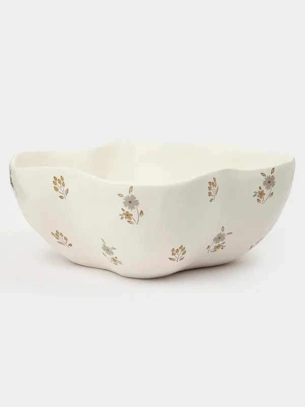 Salad bowl, 21x8 cm, 1.2 l, ceramic, milky, Vintage flowers, La flore, image-0