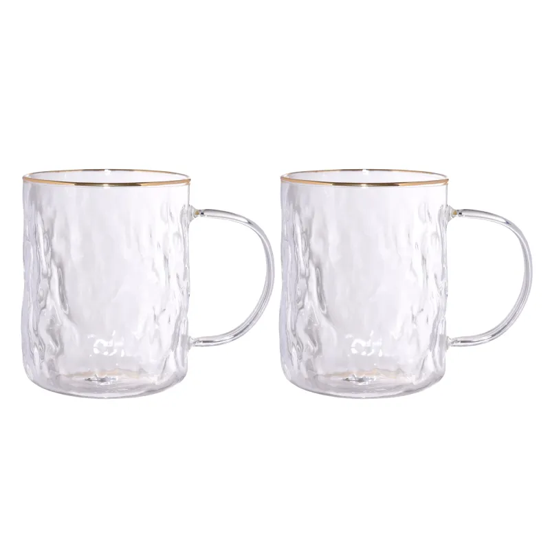 Mug, 400 ml, 2 pcs, glass, with golden edging, Ripply gold, image-0