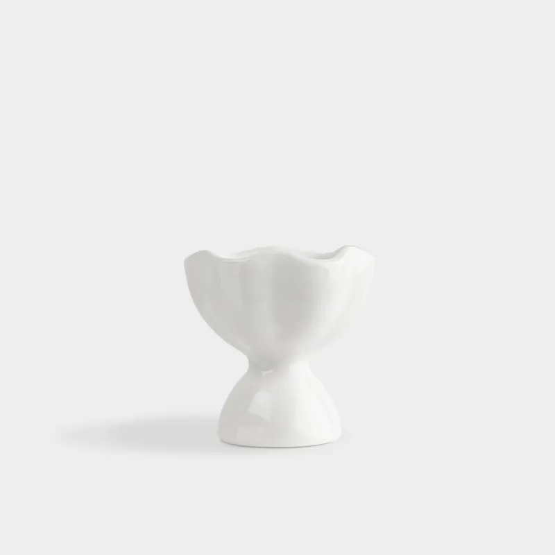 Egg stand, 6 cm, ceramic, milky, Wavy edge, Crumple