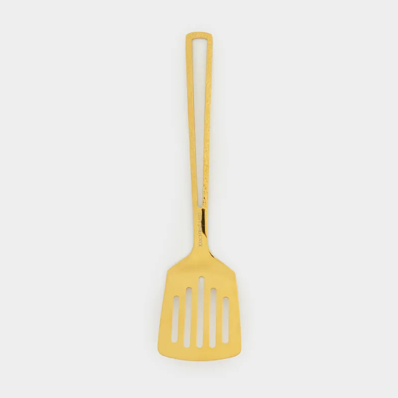 Spatula, 25 cm, with slits, steel, golden, Viron gold