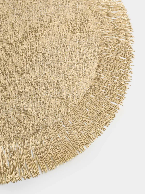 Placemat, 38 cm, fringed, PVC, round, golden, Azhur, image-3